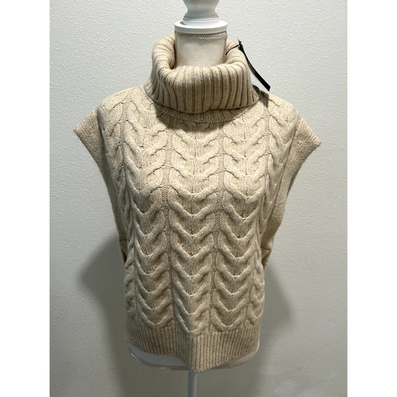 FRYE Women's High-Low Turtleneck Sweater Vest Salt Breeze Color Knit Pullover - Picture 1 of 7